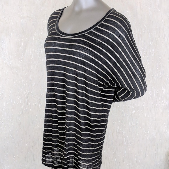 Joie | Ashlee Caviar & Gunmetal Stripe Slub Top M - Picture 3 of 6